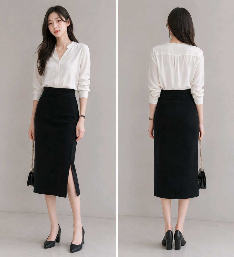 Classic Black Pencil Skirt with Slit