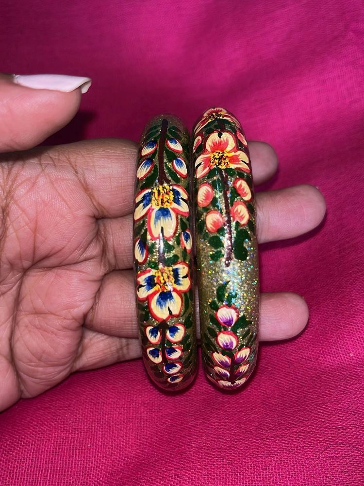 Kashmir wooden Hand-Painted Floral Bangles