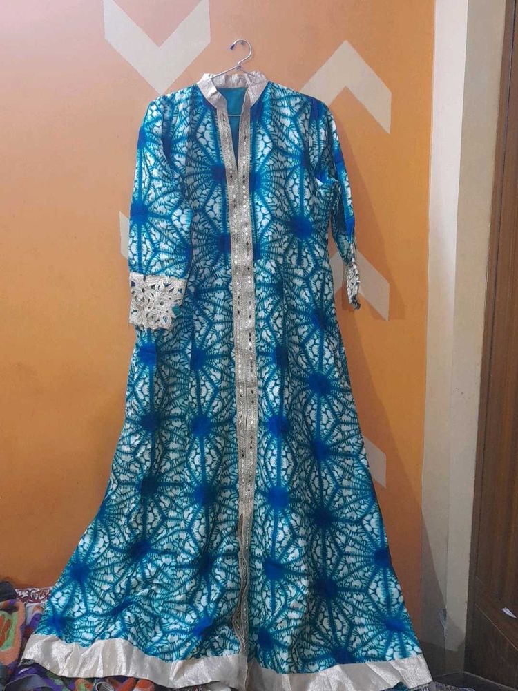 Elegant Blue &amp; White Ethnic Gown