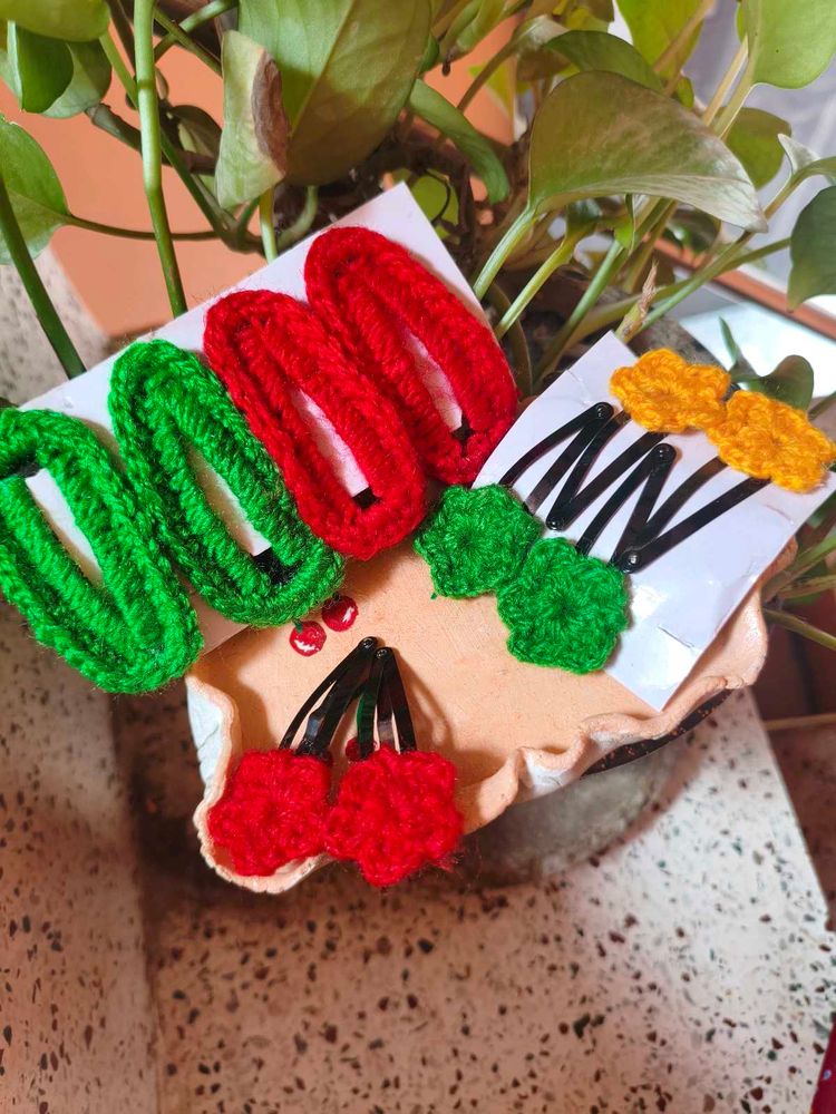 Handmade Crochet Hair Clips Set