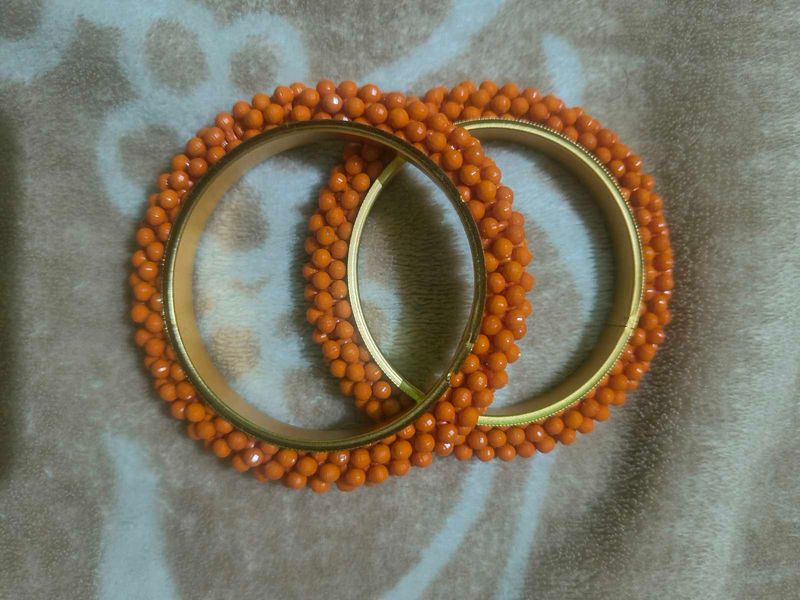 Orange Beaded Bangle Set