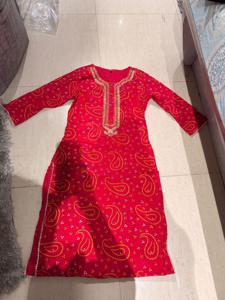 Red Paisley Print Kurta