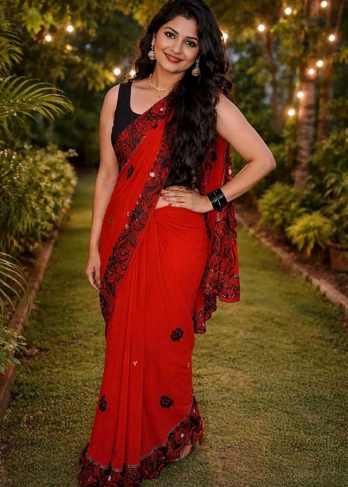 Elegant Red Embroidered Saree