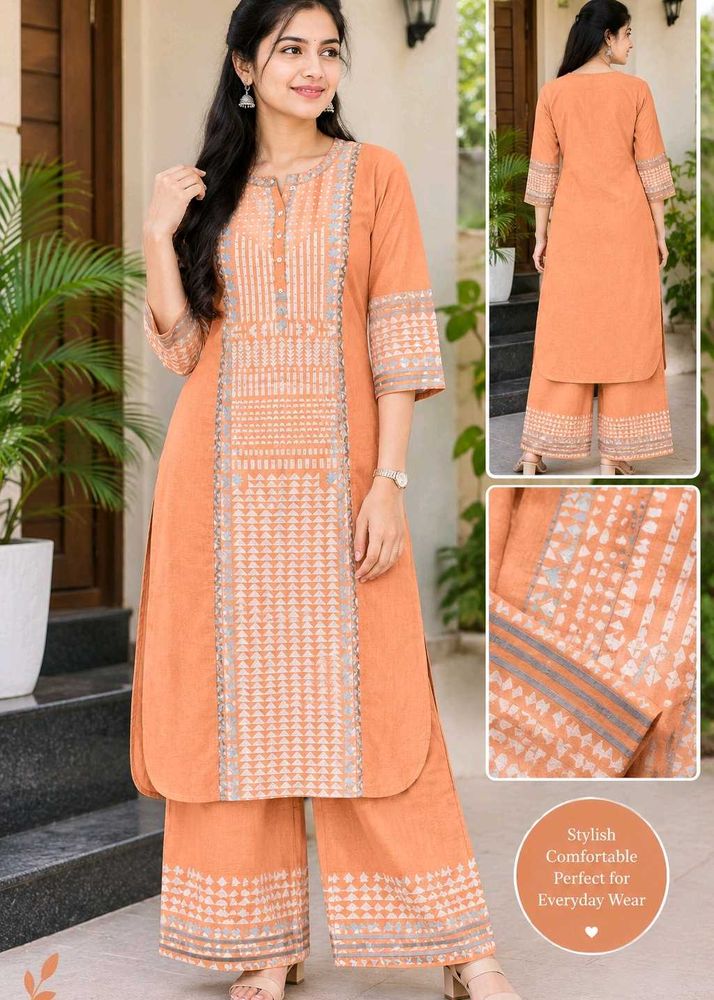 Orange Printed Kurta with Palazzo Set