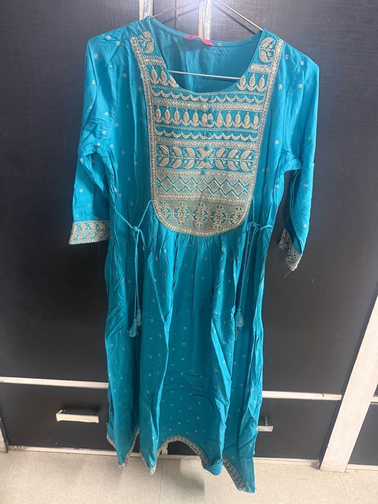 Beautiful Teal Kurta with Gold Embroidery