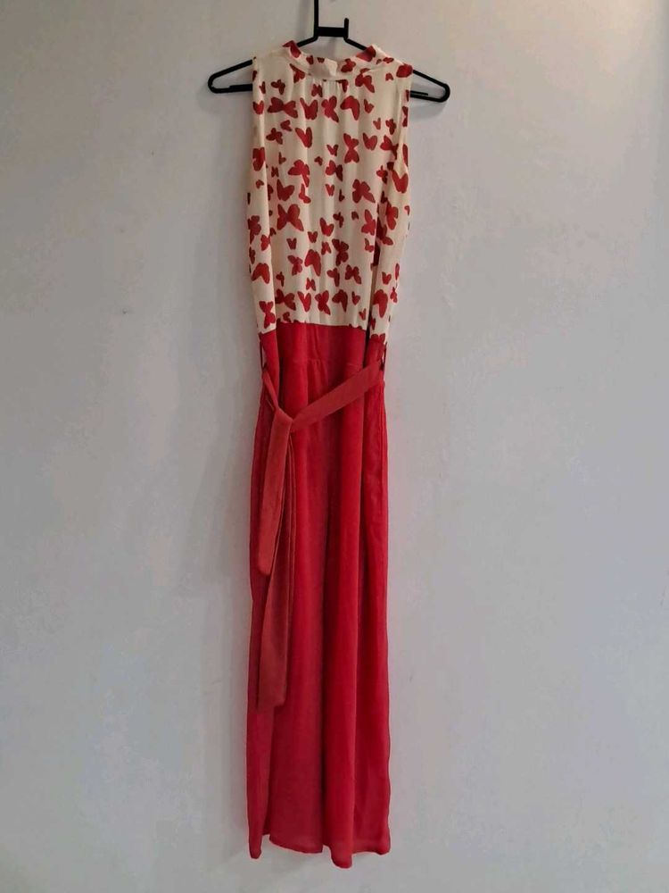 Red Butterfly Print Jump Suit