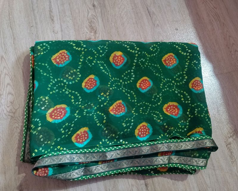 Green Bandhani Sari