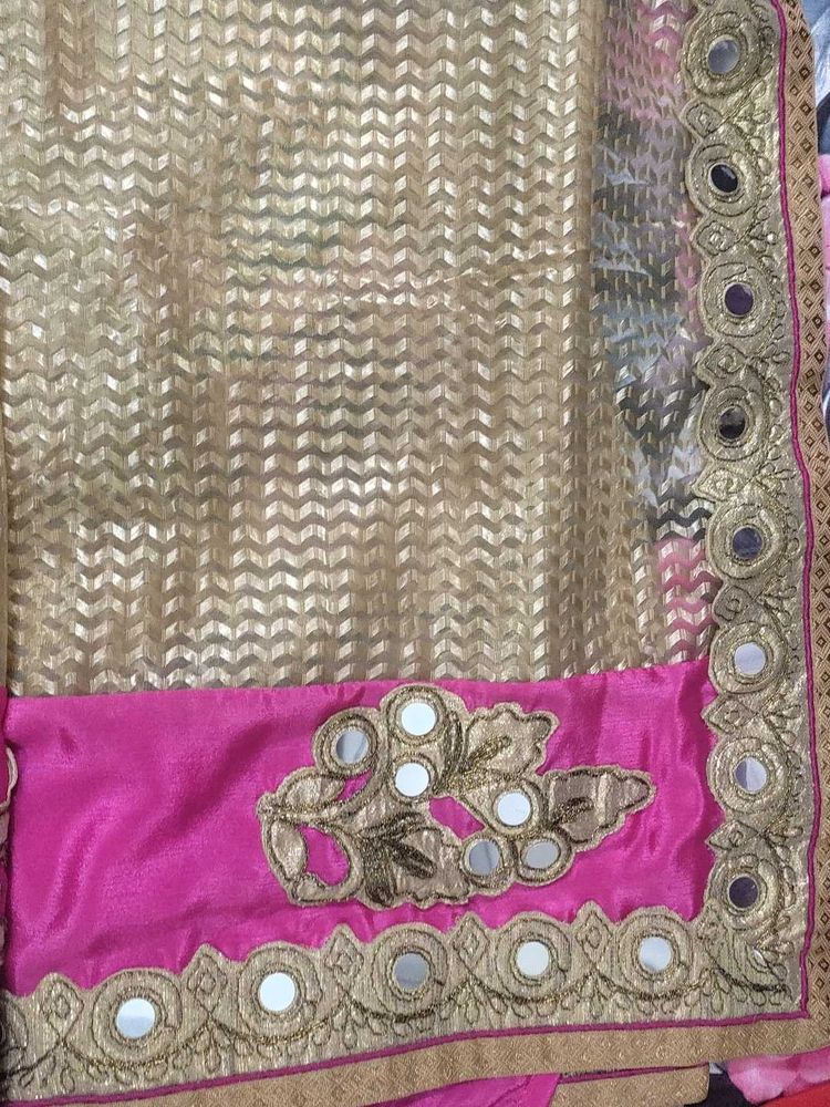 unused Embellished Saree with Mirror Work