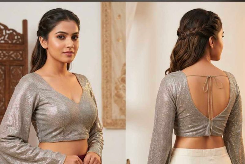 Sparkling V-Neck Full Sleeve Blouse