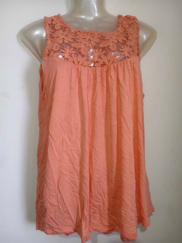 Coral Lace Neck Tank Top