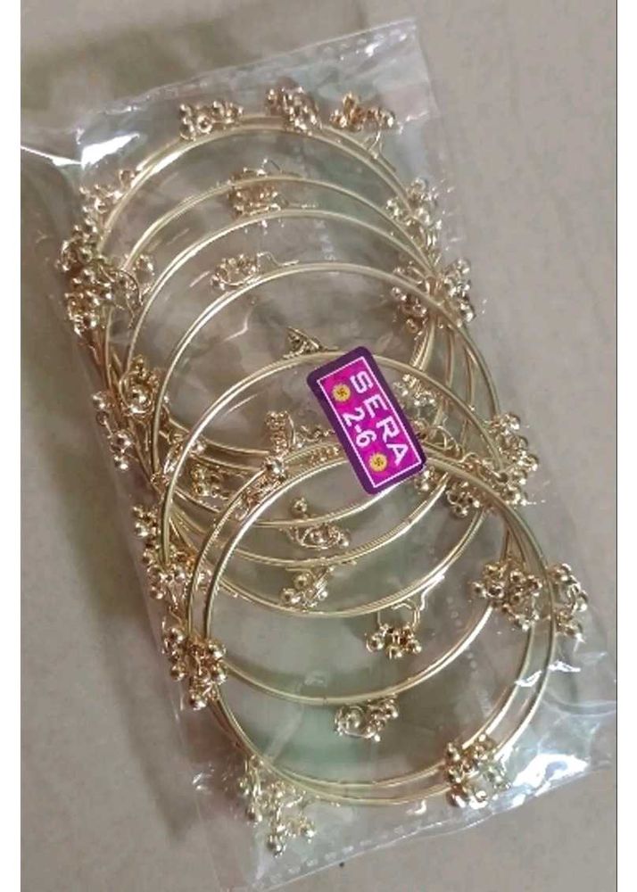 Set of Golden Kashmiri Bangles with Charms