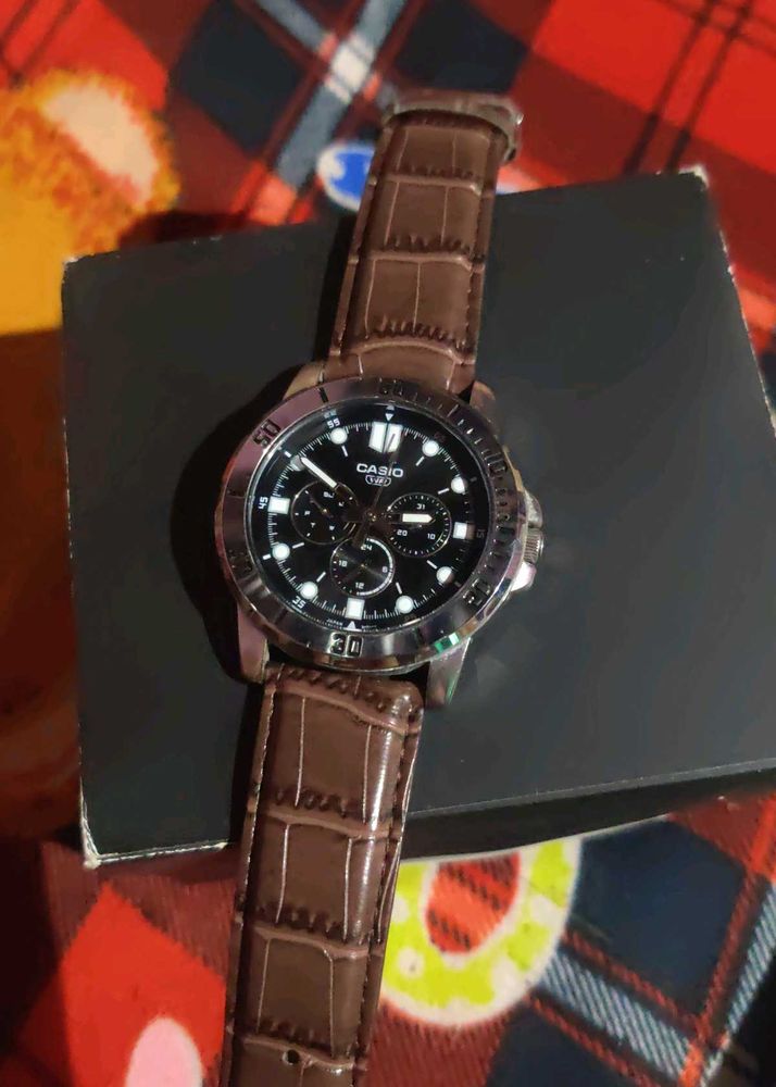 Casio Chronograph Watch with Brown Strap