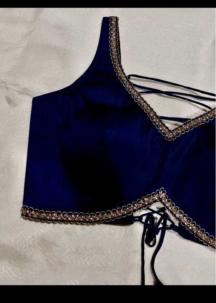 Elegant Navy Blue Embellished Blouse