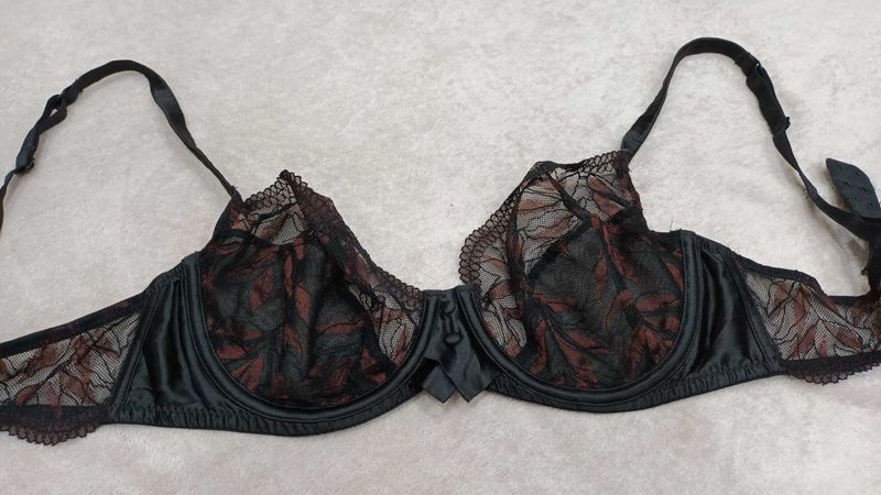 Sheer Floral Lace Bra 36B