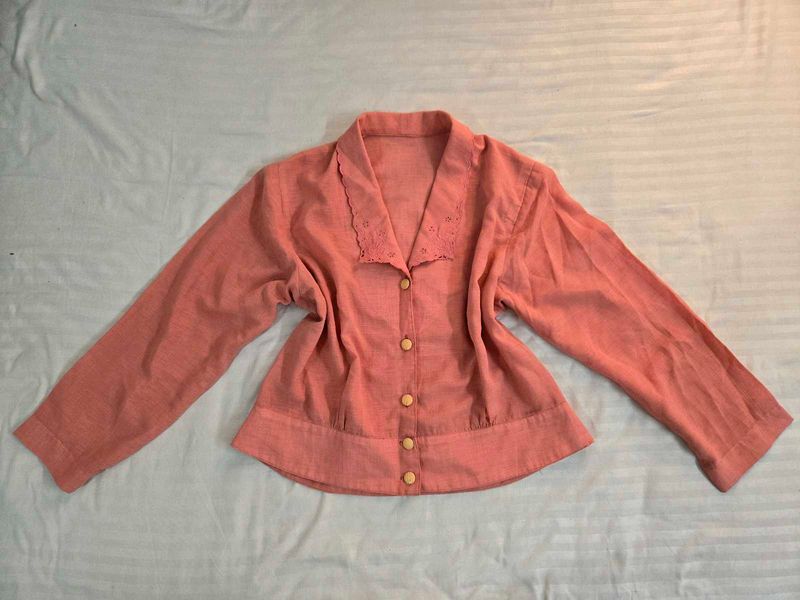 Pink Embroidered Collar Blouse size M