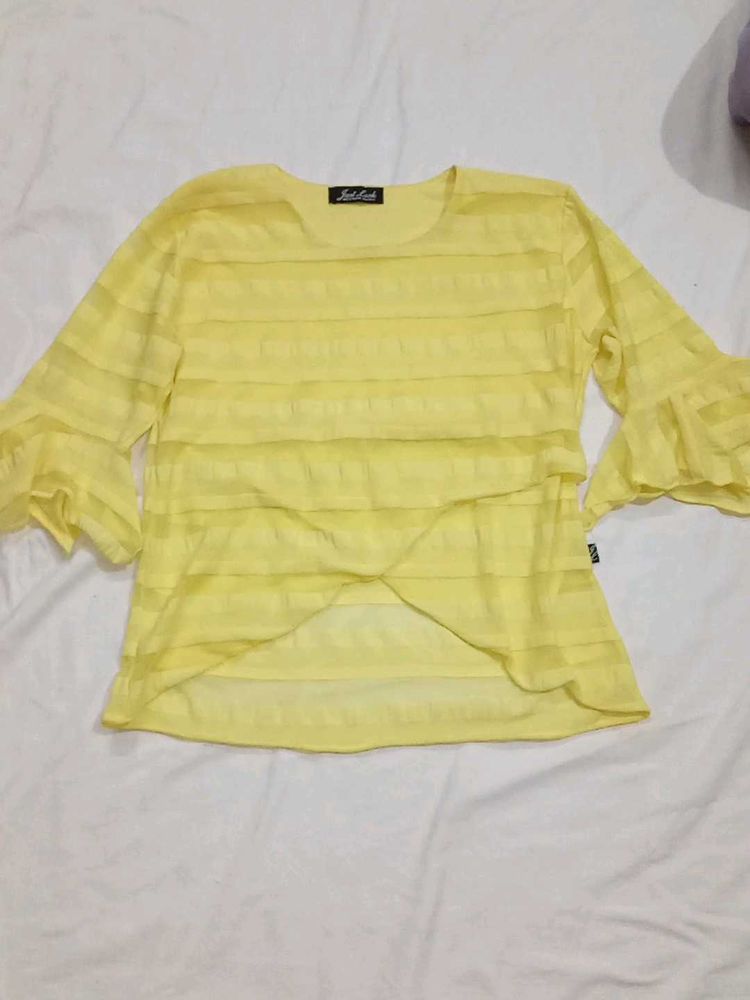 Yellow Bell Sleeve Sheer Top