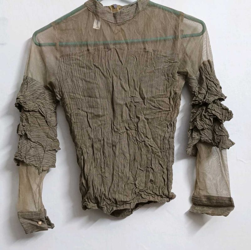 Ruffle Sleeve Sheer Top