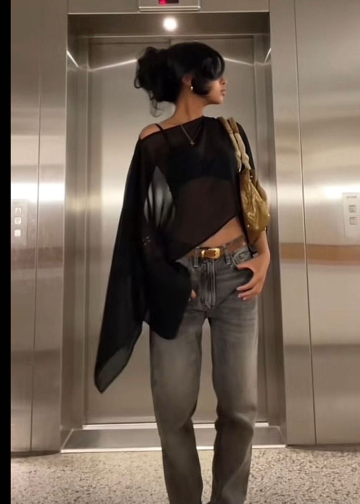 Sheer Black Flowy y2k Top