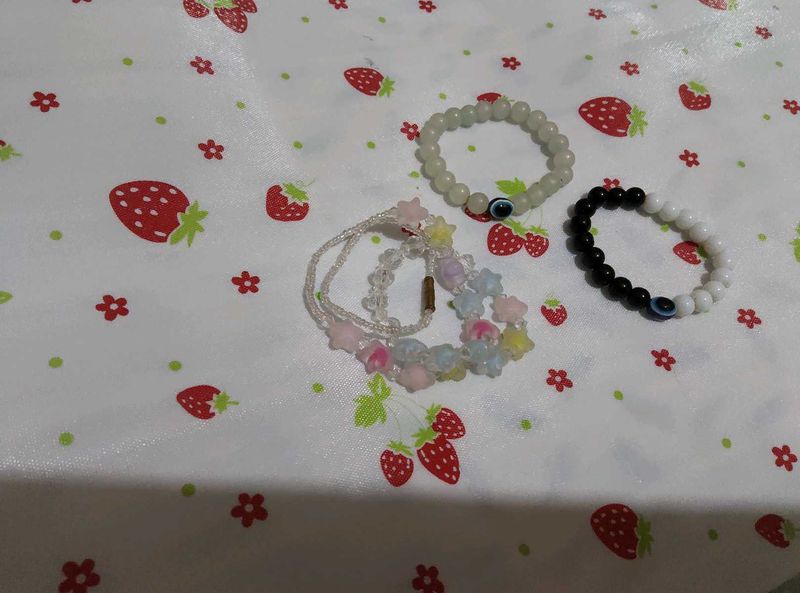 Set of 2 Beaded Bracelets and a star bead chain