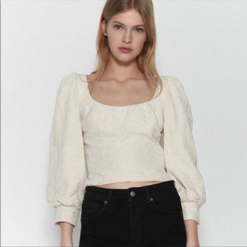 Zara Chic Textured Puff Sleeve Top