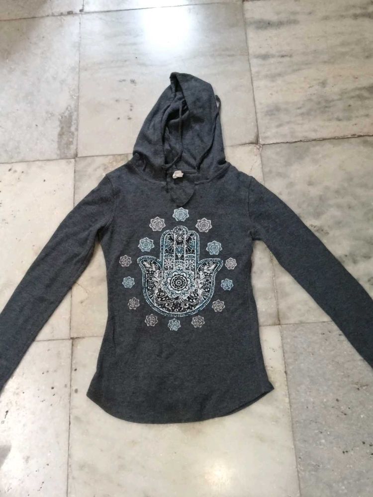 Stylish Grey Hamsa Hand Hoodie