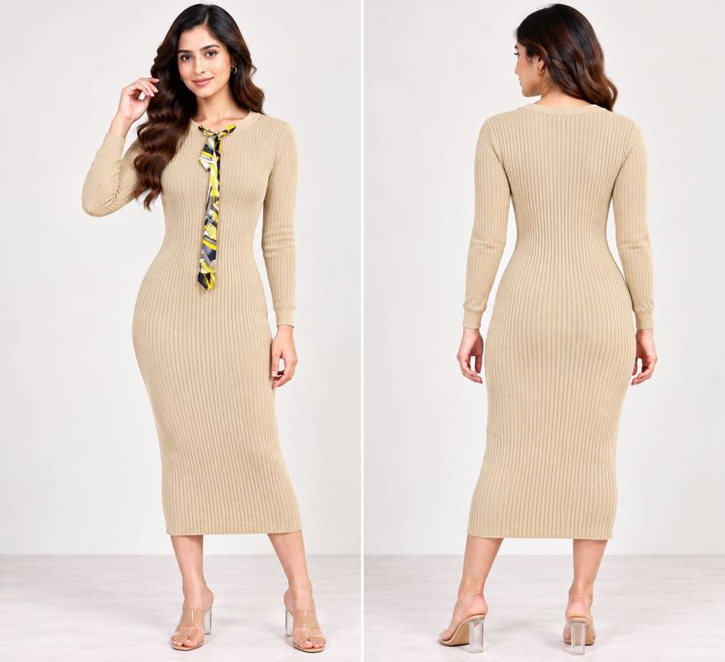 Elegant Ribbed Knit Midi Dress