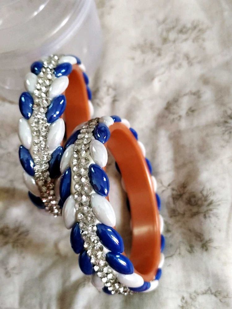 Blue &amp; White Beaded Bangles