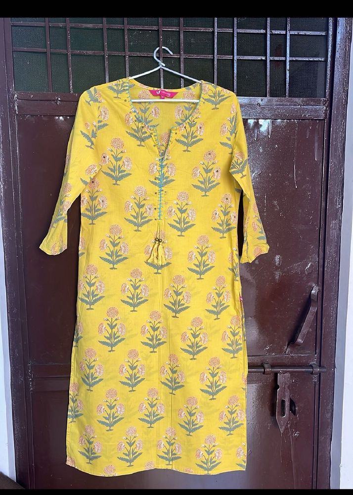 Yellow Printed Kurta