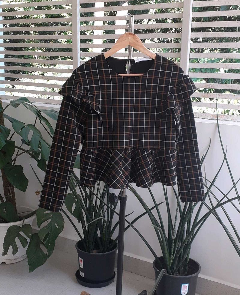 ZARA Plaid Ruffle Peplum Top