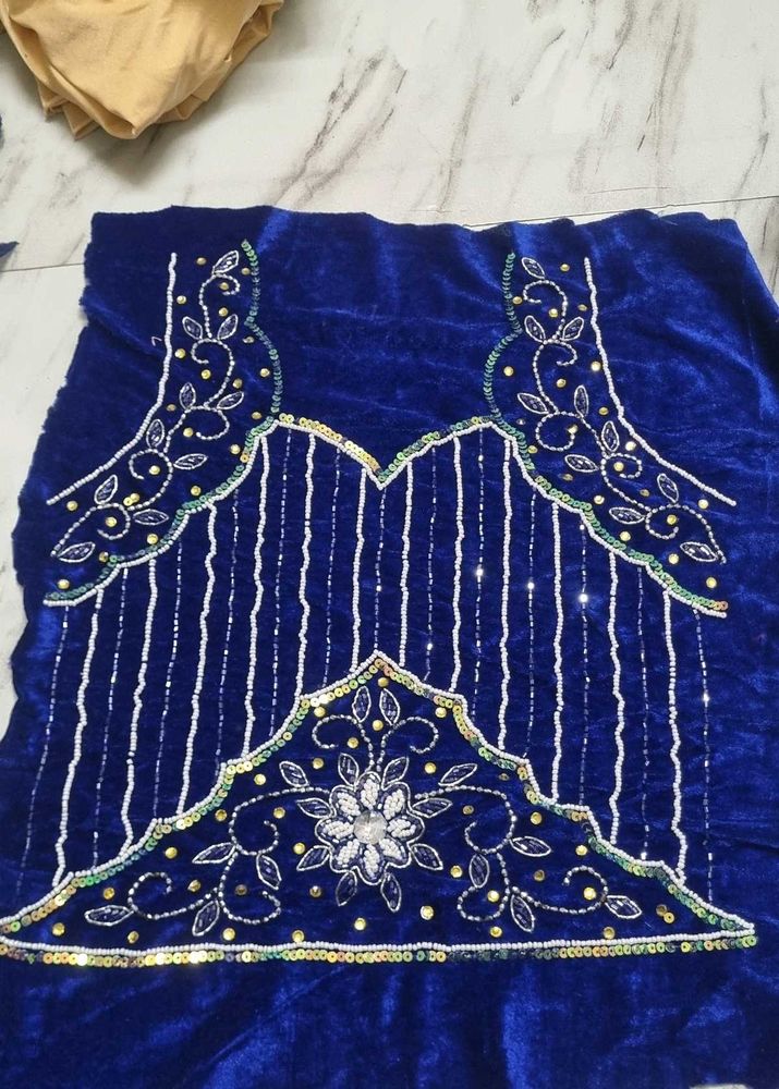Royal Blue Embellished Velvet Blouse Piece
