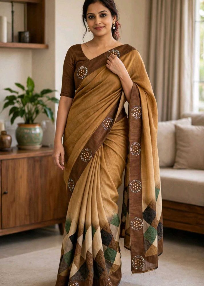 Elegant Brown Saree with Unique Print