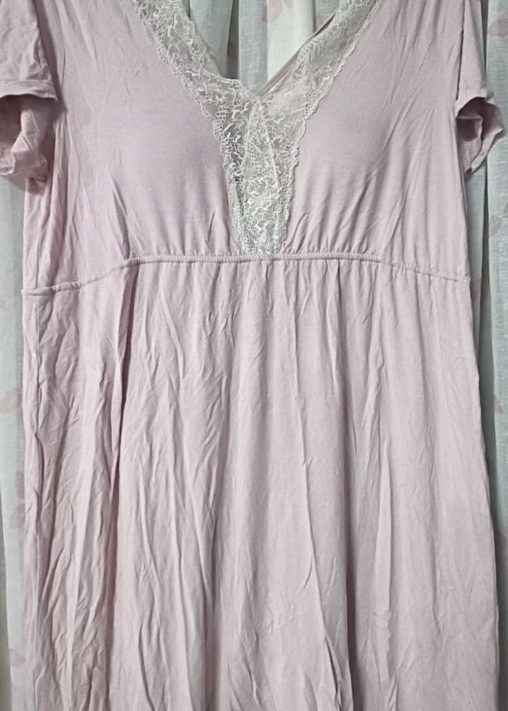 Comfortable Pink Nightgown with Lace Trim