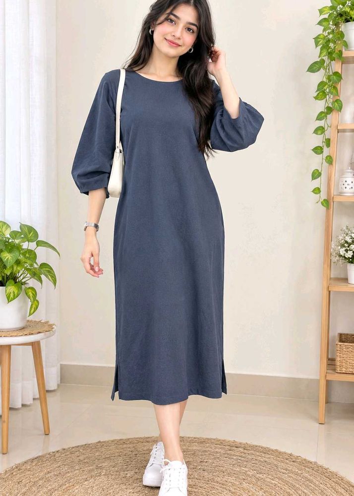 Stylish Blue Puff Sleeve Dress