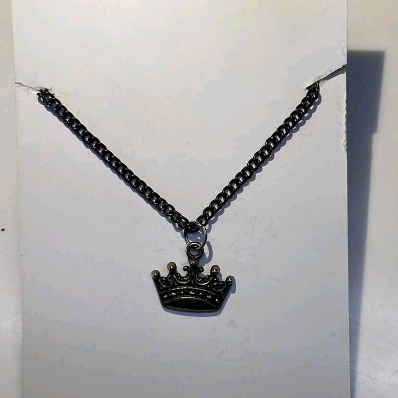 Goth Black Crown Pendant Necklace Handmade