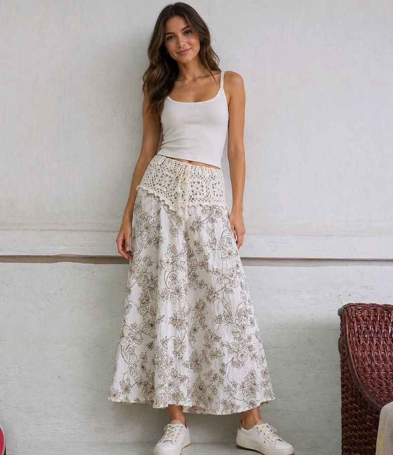 Boho Floral Print Maxi Skirt
