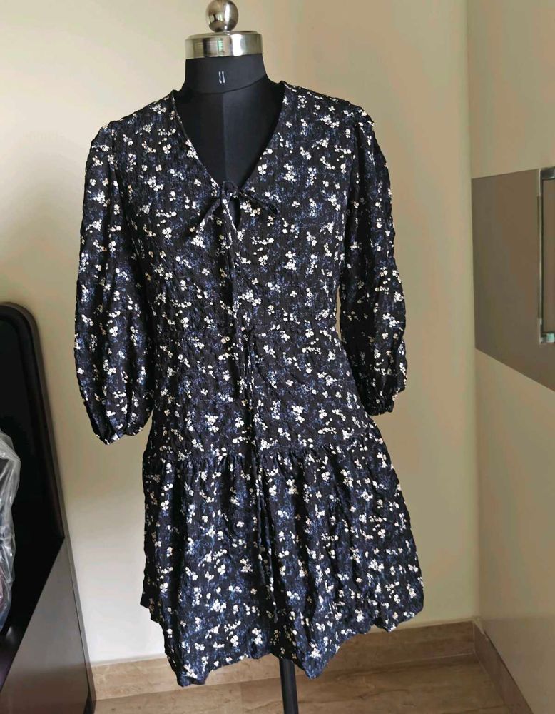 Black floral print dress