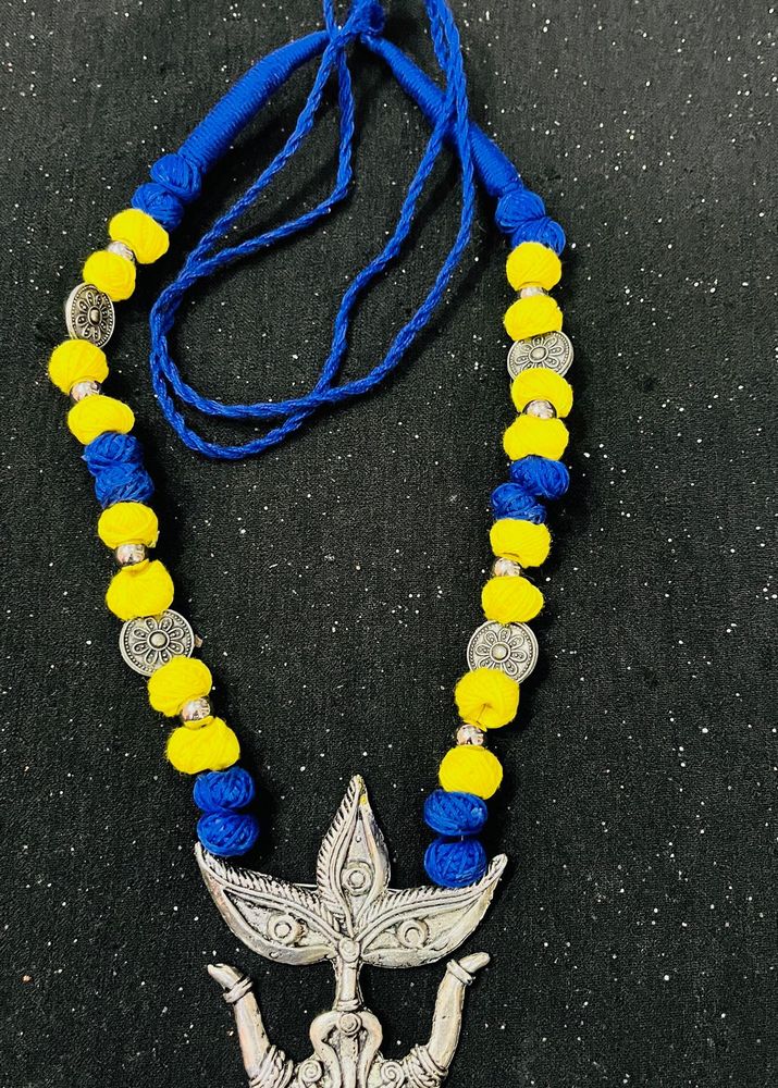 Boho Blue &amp; Yellow Beaded Necklace