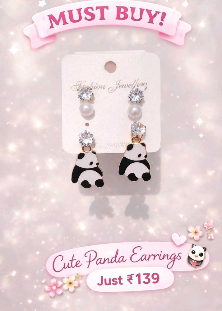 Cute Panda Stud Earrings 🤩 with attached 3 earrin