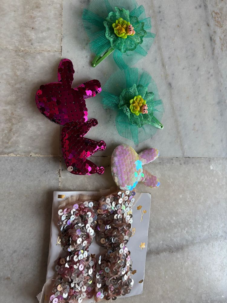 Cute Sequin &amp; Tulle Hair Clips Set