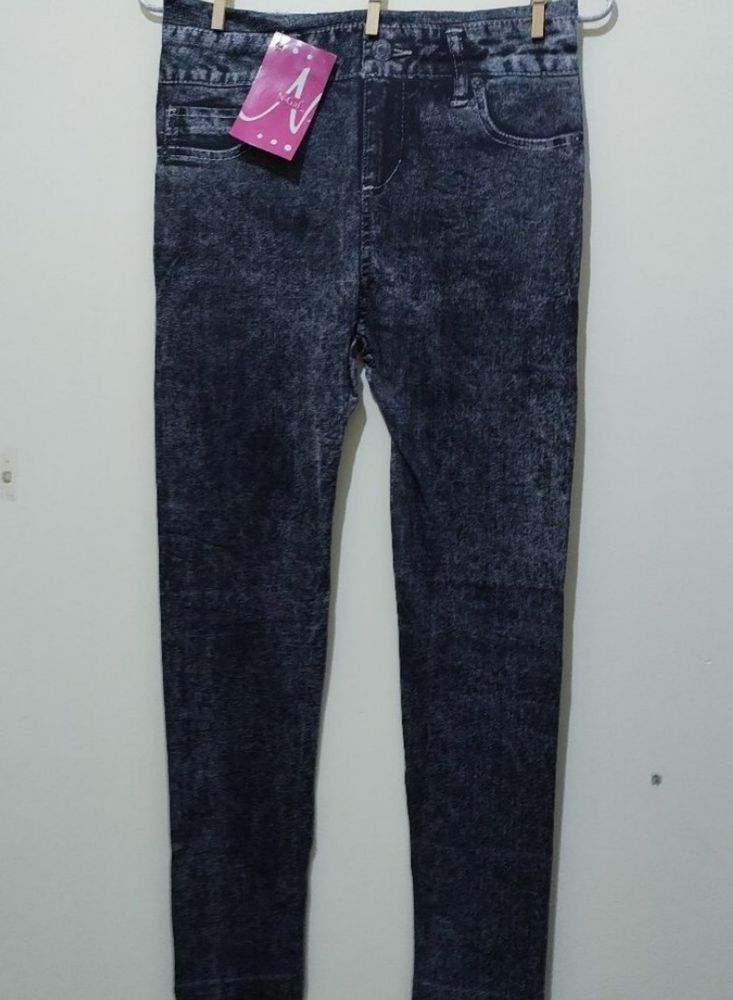 Ngal Dark Grey Denim Print Legging Jegging