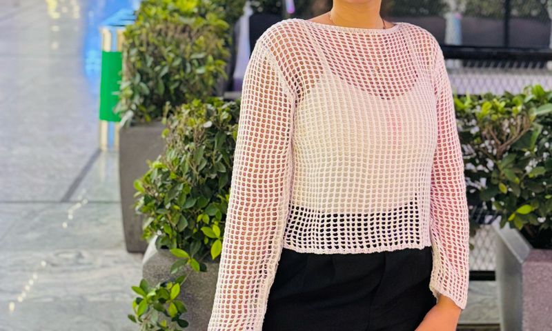 Chic Crocheted Long Sleeve Top