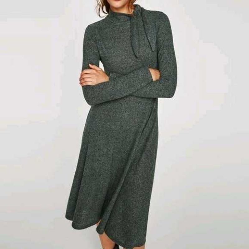 ZARA Grey Knit Midi Dress