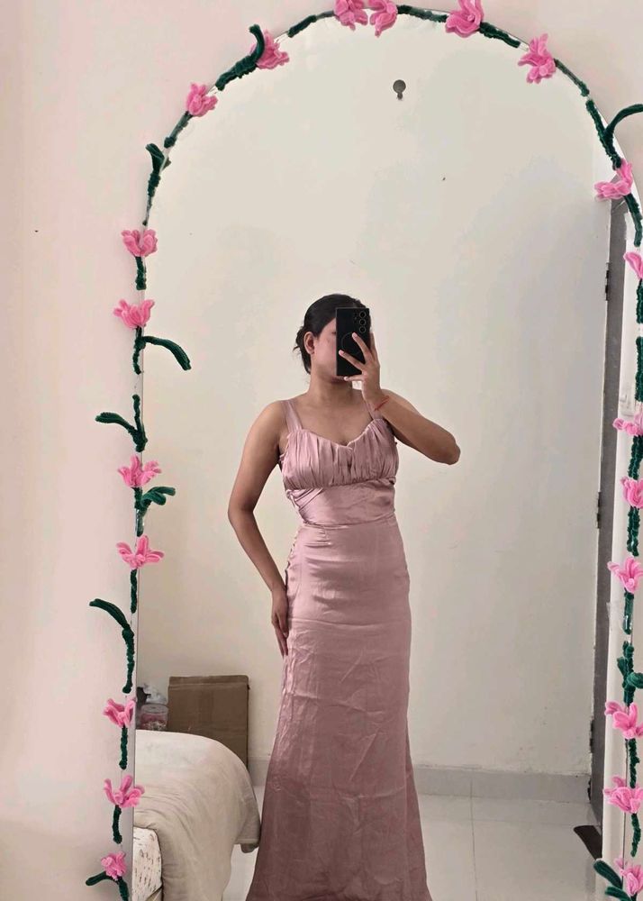 Elegant Pink Satin Maxi Dress
