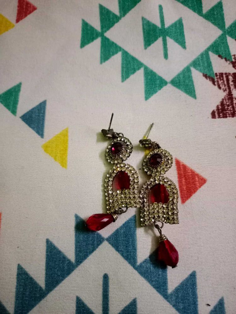 Red Stone Drop Earrings