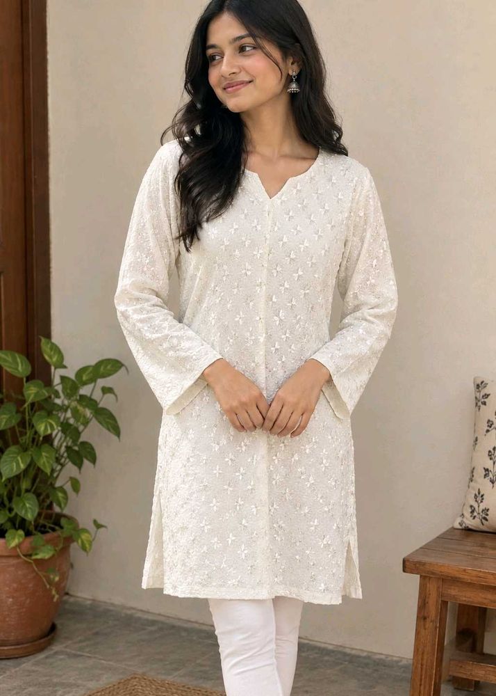 Elegant White Chikankari Kurta