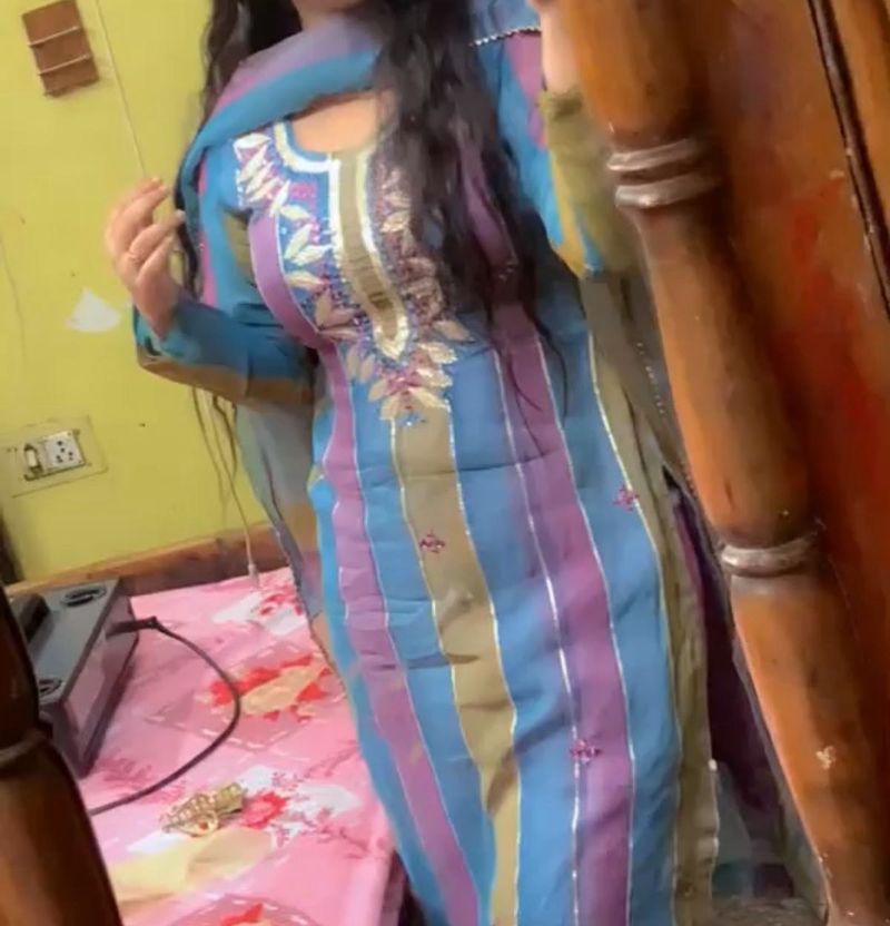 organza Striped Kurta Set