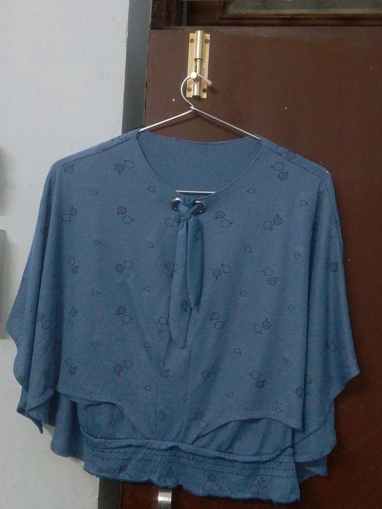 Blue Printed Cape Style Top