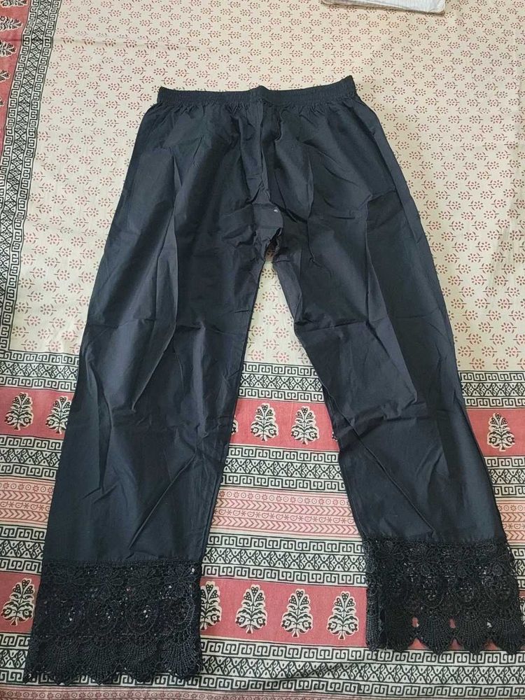 Black Lace Trimmed Palazzo Pants