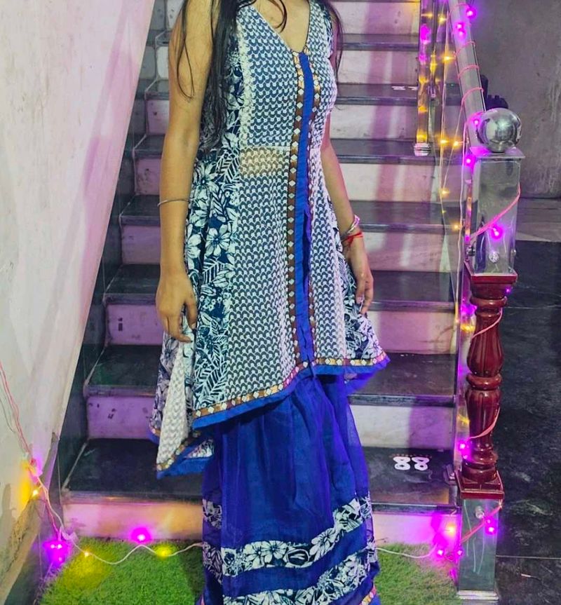 Blue Top And Sharara Pant
