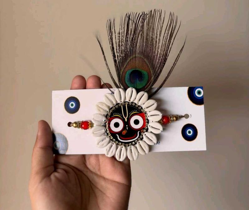 Unique Rakhi with Peacock Feather &amp; Evil Eye